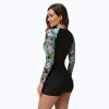 2025 girl swimwear tropical plants printing one-piece long sleeve swimwear model 1013