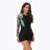 2025 girl swimwear tropical plants printing one-piece long sleeve swimwear model 1013