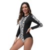 2025 girl swimwear leopard printing slim fit long sleeve  one-piece swimwear model 1016