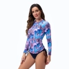 2025 sports swimwear plant printing slim fit long sleeve  one-piece swimwear model 1017