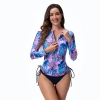 2025 sports swimwear plant printing slim fit long sleeve  one-piece swimwear model 1017