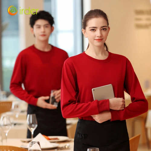 round collar long sleeve bright color waiter tshirt sweater