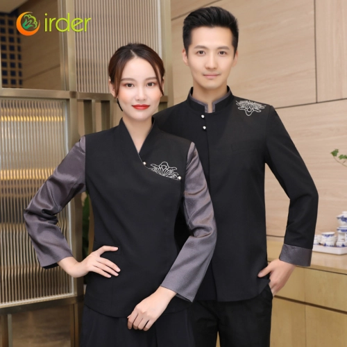 upgrade dual color patchwork restaurant hotel waiter housekeeping staff uniform blouse